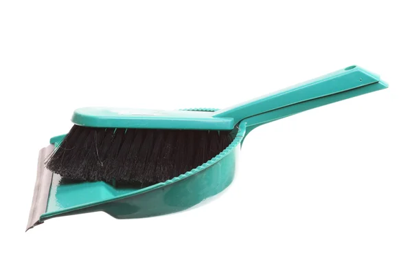 Spazzola verde spazzola e paletta isolate - lavori domestici — Foto Stock