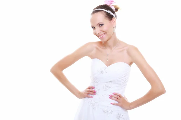 Hochzeitstag. romantische Braut im weißen Kleid isoliert — Stockfoto