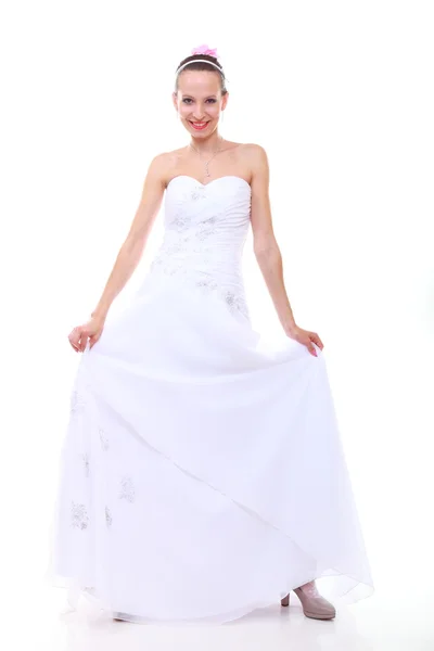 Trouwdag. romantische bruid in witte jurk geïsoleerd — Stockfoto
