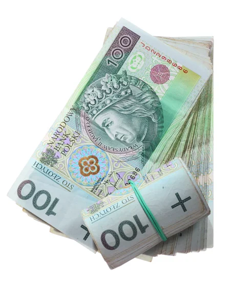 Geld und Ersparnisse. Stapel polnischer Zloty-Banknoten — Stockfoto