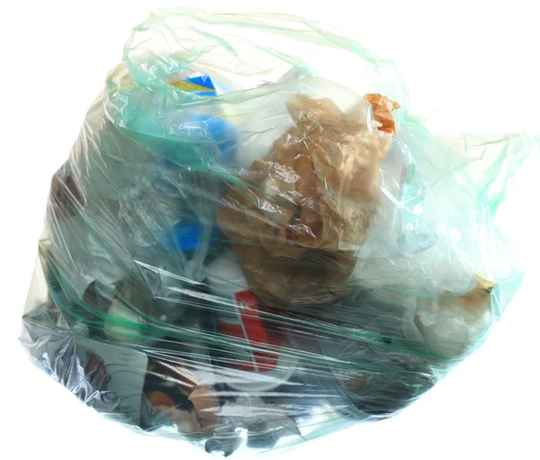 Green rubbish bag with garbage — Stock Photo, Image