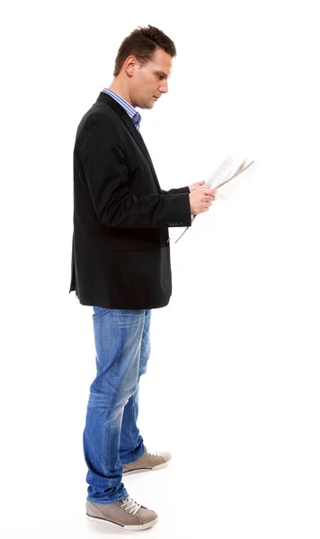 Businessman reading a newspaper isolated — Stock Photo, Image