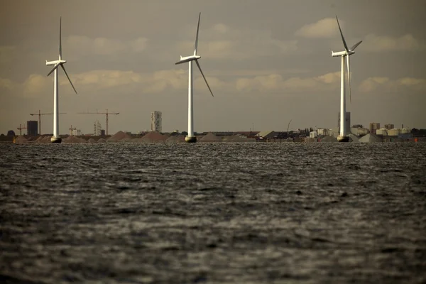Parque gerador de energia de turbinas eólicas no mar — Fotografia de Stock