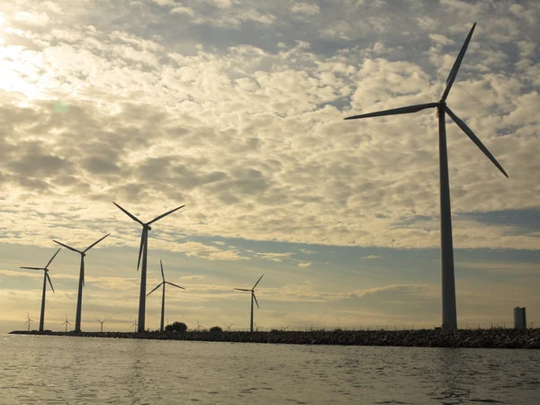 Wind turbines power generator farm in sea — Stock Photo, Image