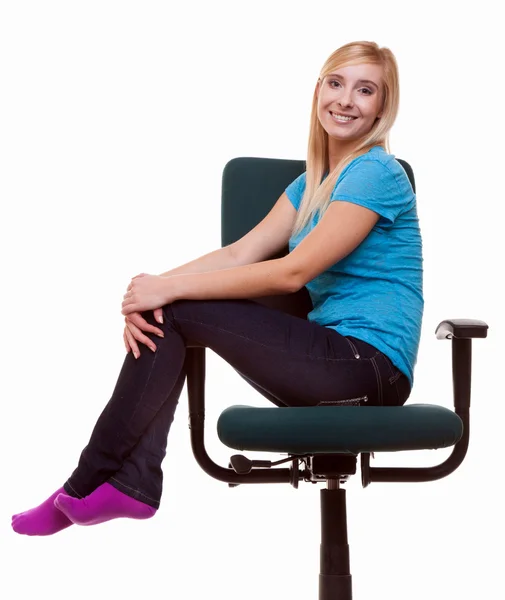 Beautiful girl relaxing on wheel chair — Stock Photo, Image