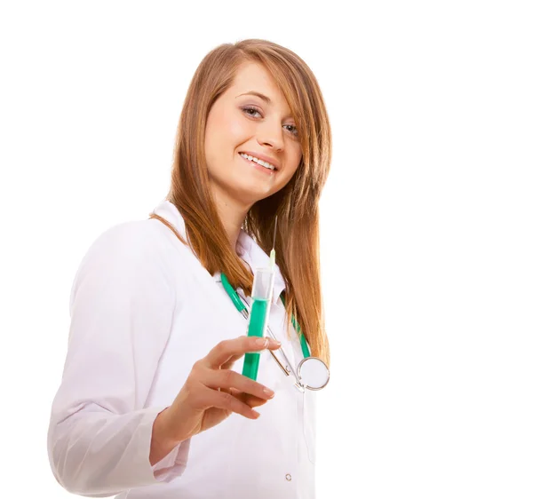 Lékař nebo sestra drží stříkačky, zdravotní koncept — Stock fotografie