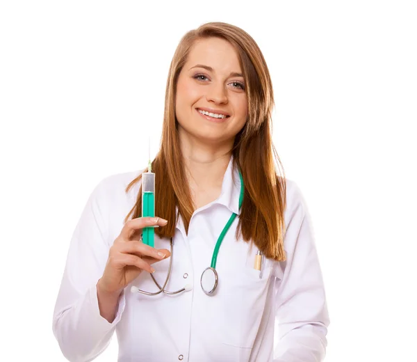 Врач или медсестра держит шприц, концепцию здравоохранения — стоковое фото