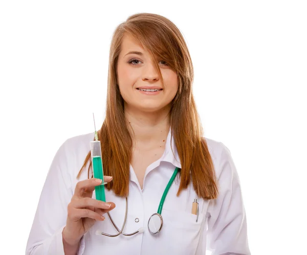 Doctor or nurse holds a syringe, healthcare concept Stock Image