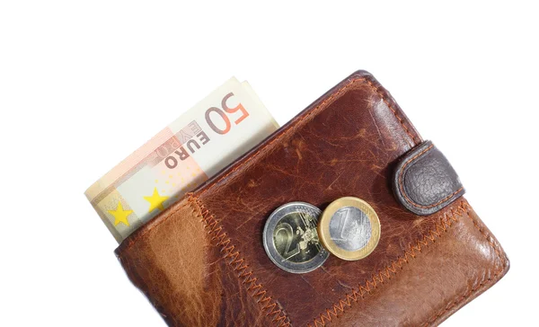 Economie en financiën. Portemonnee met geïsoleerd eurobankbiljetten — Stockfoto