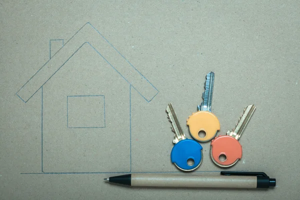 Hand drawn house and keys, real estate & building — Stock Photo, Image