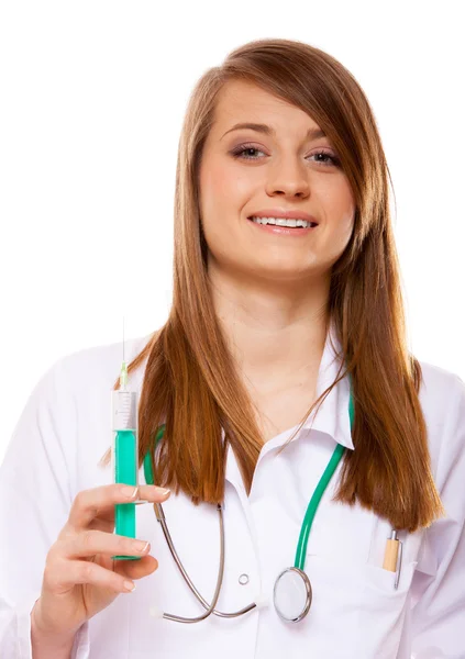 Doctor or nurse holds a syringe, healthcare concept Royalty Free Stock Images