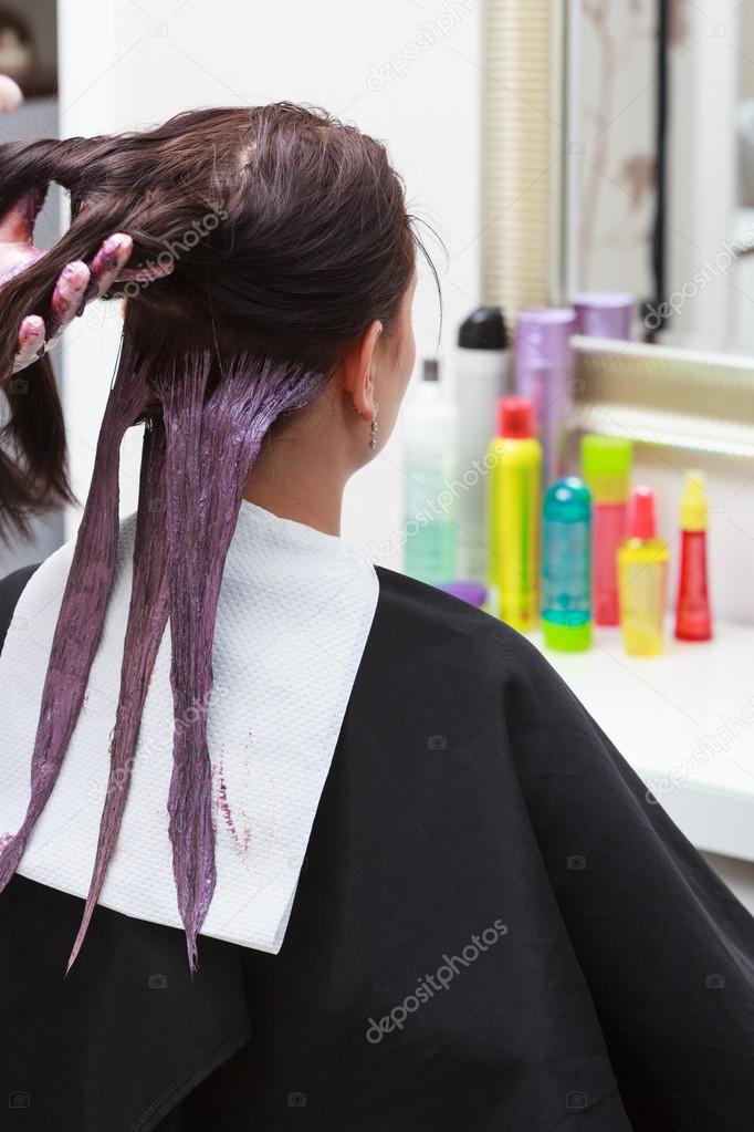 Hairdresser Applying Color Female Customer At Salon Doing Hair