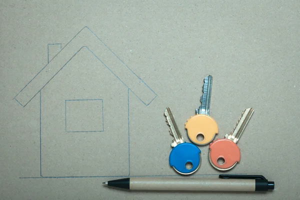 Hand drawn house and keys, real estate & building — Stock Photo, Image