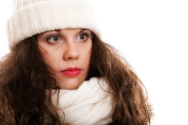 Woman in warm clothing winter fashion — Stok fotoğraf