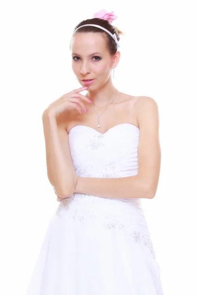 Svatební den. romantická nevěsta v bílých šatech, samostatný — Stock fotografie