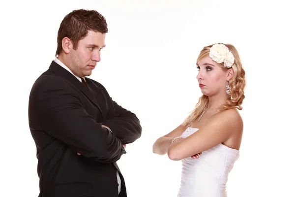 Wedding couple, conflict bad relationships angry expression. — Stock Photo, Image