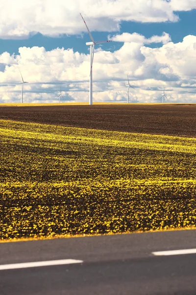 Produkcja energii ze źródeł odnawialnych w turbinach wiatrowych — Zdjęcie stockowe