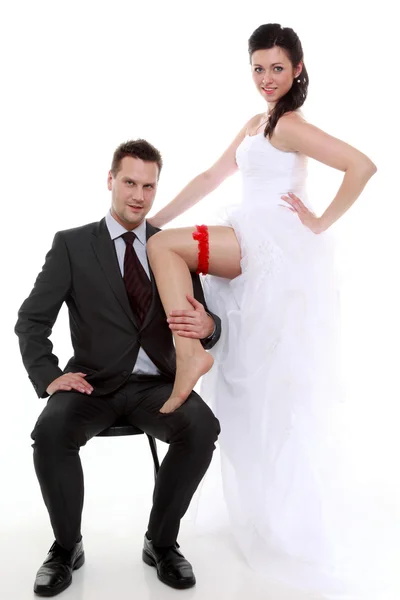 Portrét šťastní novomanželé nevěsta a ženich — Stock fotografie