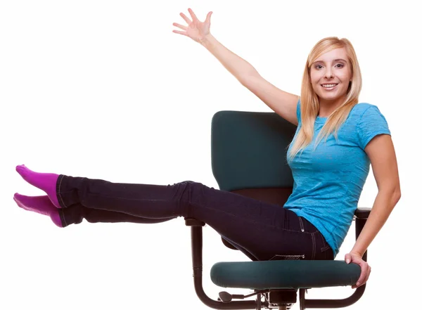 Beautiful girl relaxing on wheel chair — Stock Photo, Image