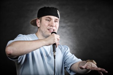 Rap singer man with microphone clipart
