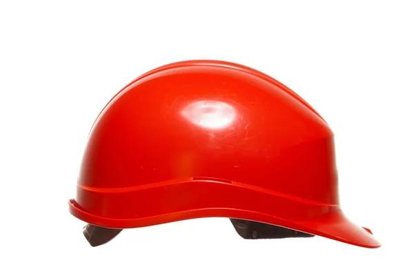Capacete de segurança vermelho do construtor trabalhador de construção isolado em branco — Fotografia de Stock