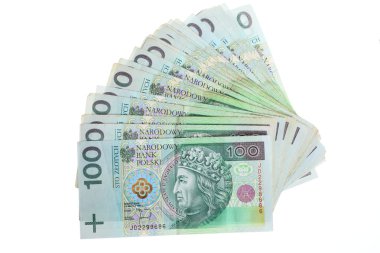 Money and savings. Stack of 100's polish zloty banknotes clipart