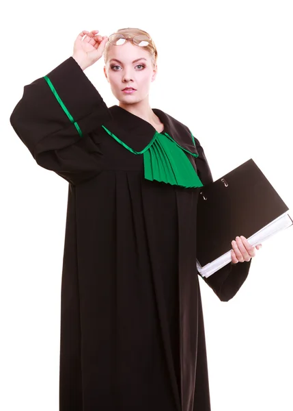 Jeune avocate avocat portant classique poli robe verte noire — Photo