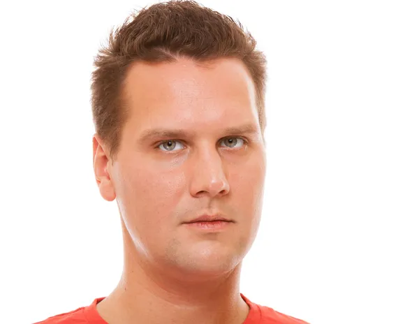 Portrait of handsome young man red t-shirt isolated — Stock Photo, Image