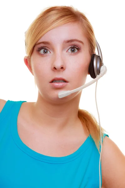 Surprised shocked girl with headphones microphone isolated — Stock Photo, Image