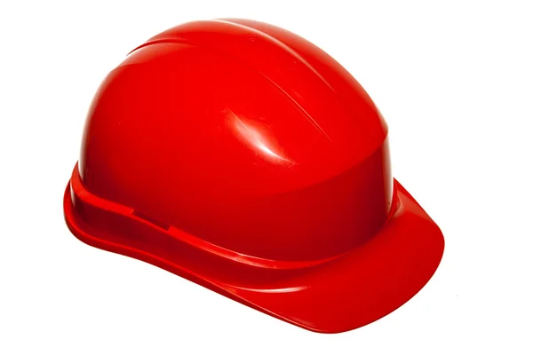 Casque de sécurité rouge du constructeur travailleur du bâtiment isolé sur blanc — Photo