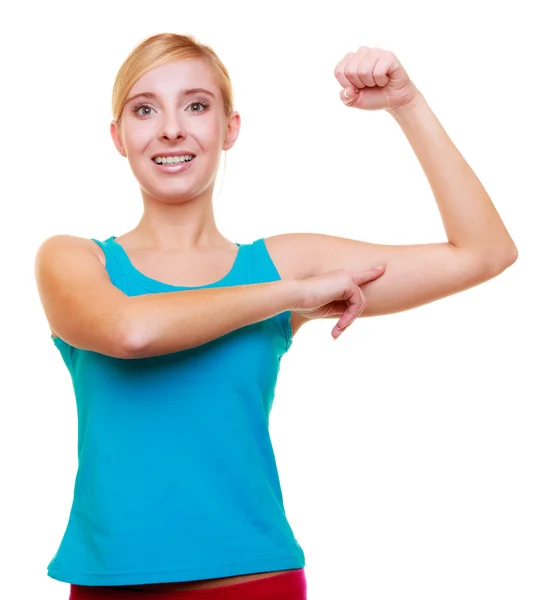 Sport woman fitness girl showing her muscles. Power and energy. Isolated. — Stock Photo, Image