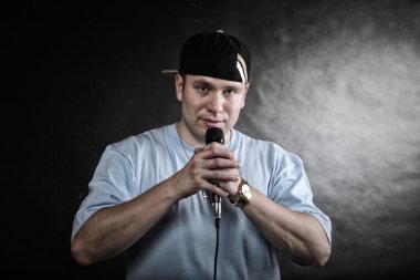 Rap singer rapper man with microphone clipart