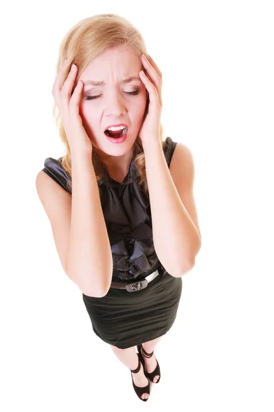 Overworked business woman with headache head pain. Stress in work. — Stock Photo, Image