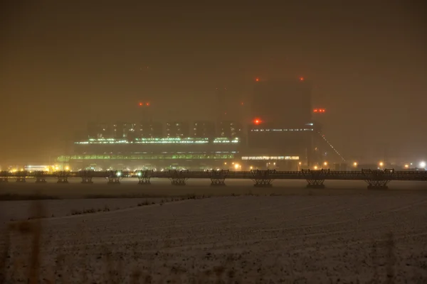 Winter night scene of power station — Stock Photo, Image