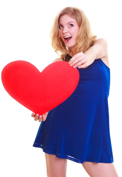 Red heart. Love symbol. Woman hold Valentine day symbol. — Stock Photo, Image