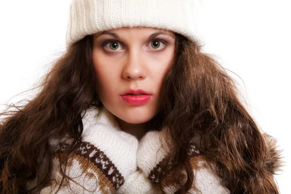 Woman in warm clothing winter fashion — Stockfoto