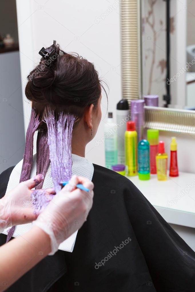 Hairdresser Applying Color Female Customer At Salon Doing Hair
