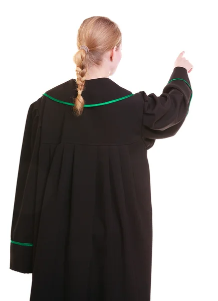 Woman polish lawyer back view pointing direction with finger — Stock Photo, Image