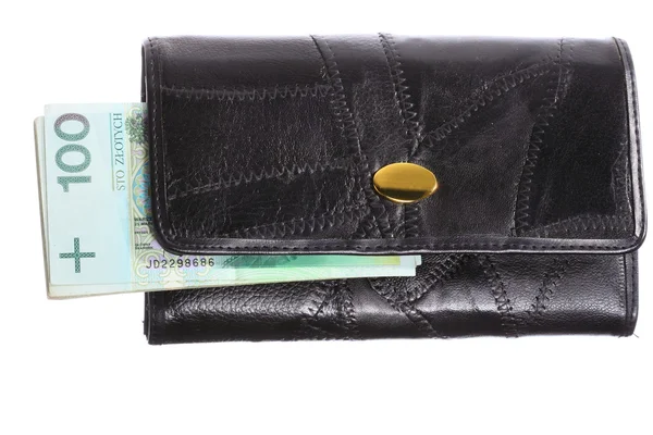 Economy and finance. Purse with polish banknote isolated — Stock Photo, Image