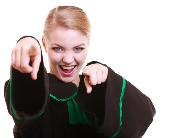 Advogado feminino feliz vestindo clássico polonês vestido verde preto — Fotografia de Stock