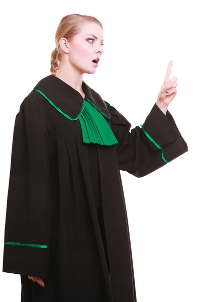 Female lawyer classic polish gown wagging her finger scolding — Stock Photo, Image