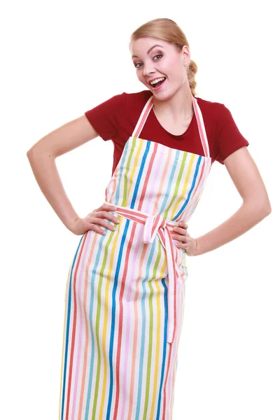 Engraçado dona de casa ou barista usando avental de cozinha isolado — Fotografia de Stock