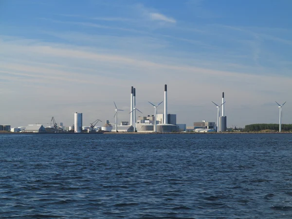 Wind turbines power generator farm in sea — Stock Photo, Image