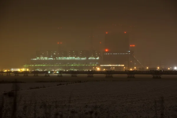 Winter night scene of power station — Stock Photo, Image