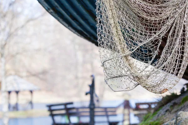 Fishing equipment. Closeup of white fishnet net outdoor — Stock Photo, Image