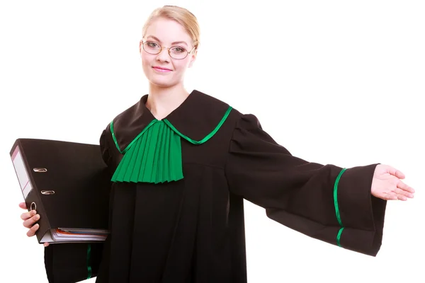 Woman lawyer attorney wearing classic polish gown with file folder — Stock Photo, Image