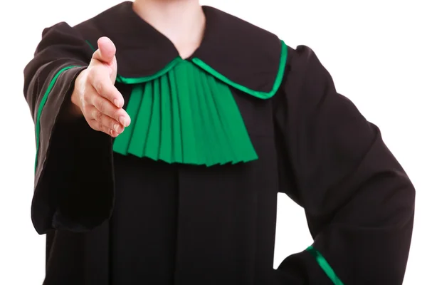 Woman lawyer attorney wearing classic polish gown giving hand for handshake — Stock Photo, Image