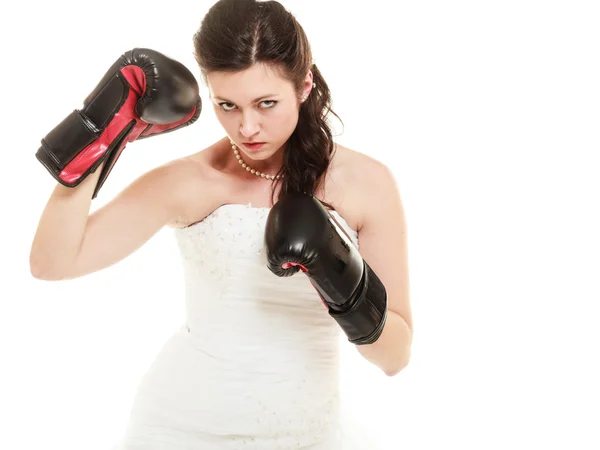 Wedding. Bride in boxing gloves. Emancipation. — Stock Photo, Image