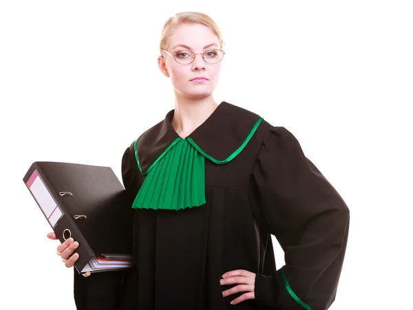 Young female lawyer attorney wearing classic polish black green gown — Stock Photo, Image