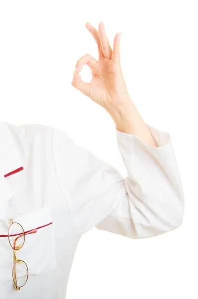 Hand of doctor showing ok okay hand sign gesture — Stock Photo, Image